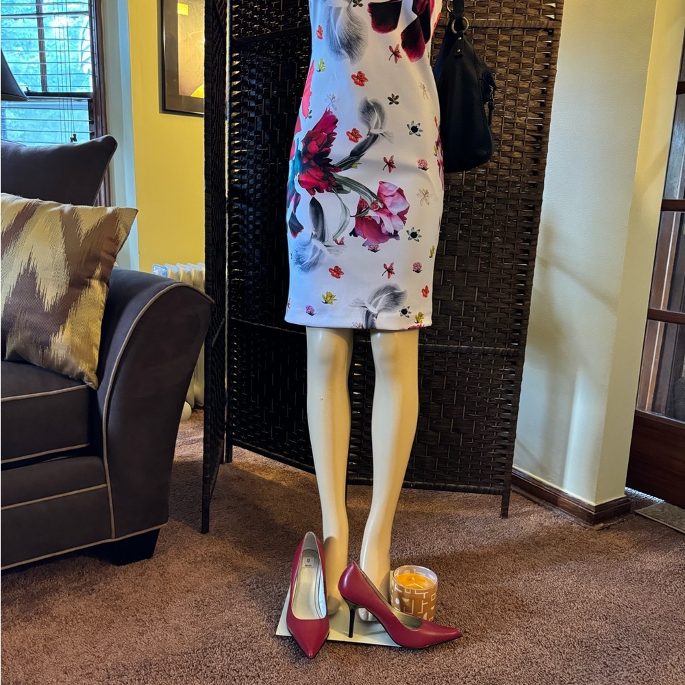 Floral Bodycon Dress with Red Heels